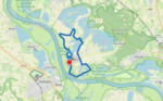 Eine Openstreetmap Karte von Bislich und Umgebung mit eingezeichnetem Rundweg.